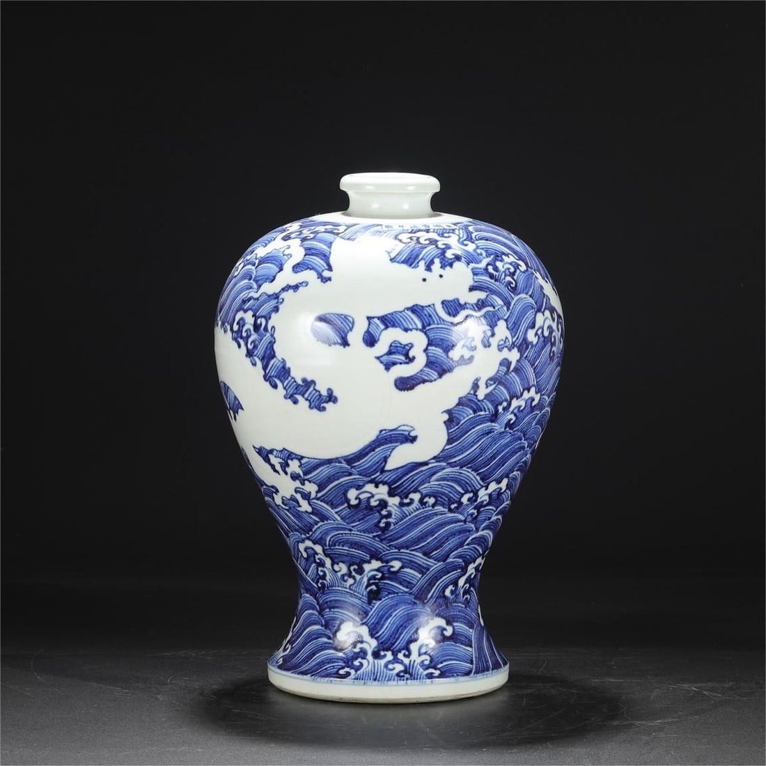 A blue and white blank carved seawater dragon pattern plum bottle made in the Xuande year of the (1 of 8)