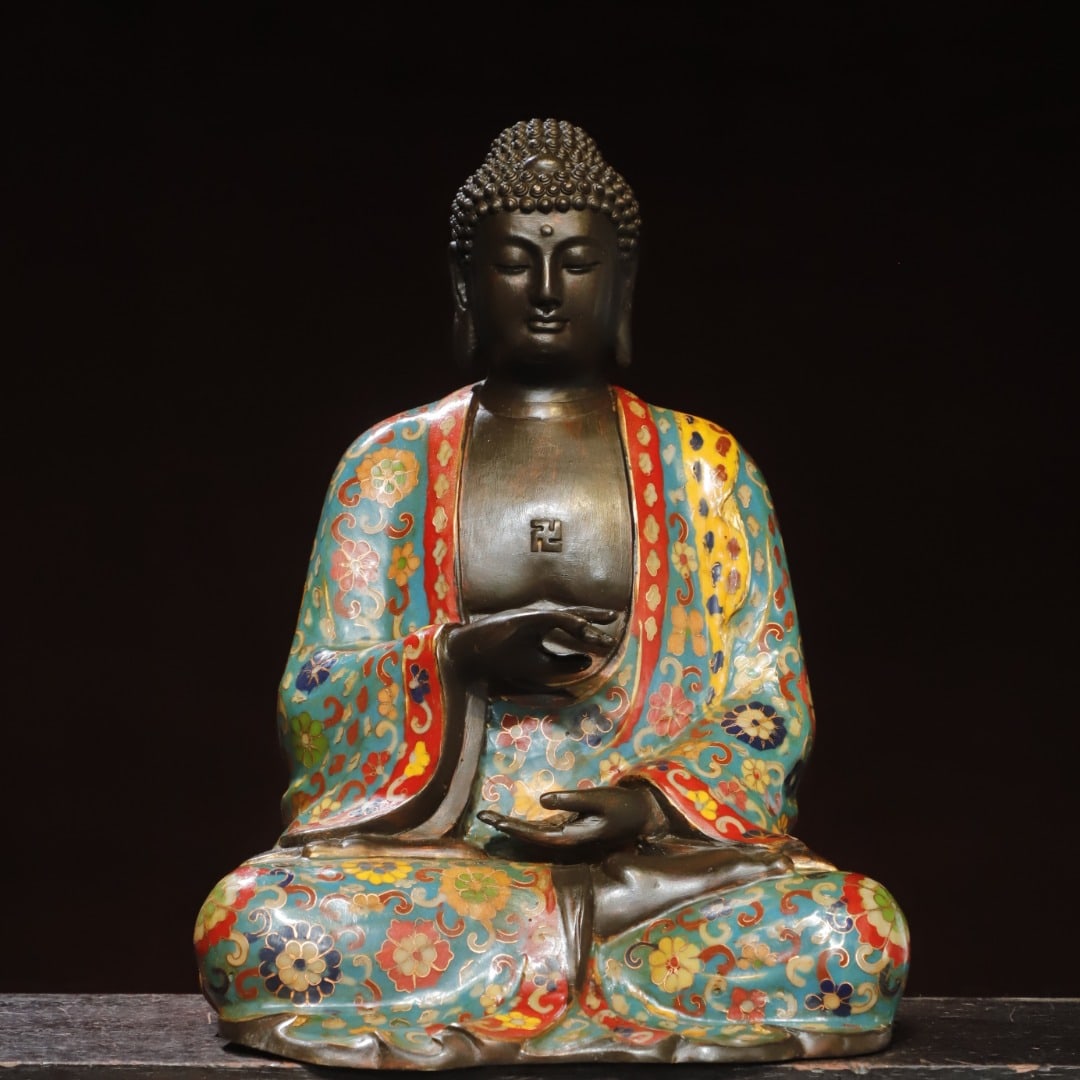 A beautiful bronze cloisonné cloisonné enamel statue of the Buddha statue of the Great Sun (1 of 9)