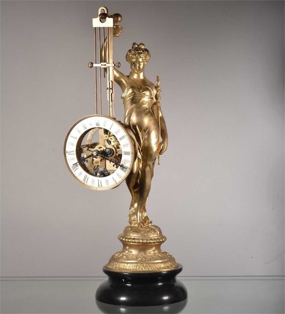 A fine copper-gilt Victory Goddess Pendulum Clock marble base (1 of 9)