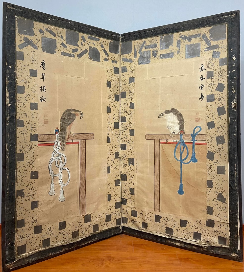 An original paper framed screen by Lang Shining in the Qing Dynasty: Qing Dynasty Lang Shining's original paper mounted screen Screen Size:158×139cm (The Dimensions Of All Batches Are Manually Measured.If You Need More Detailed Information,Please Contact Our Customer