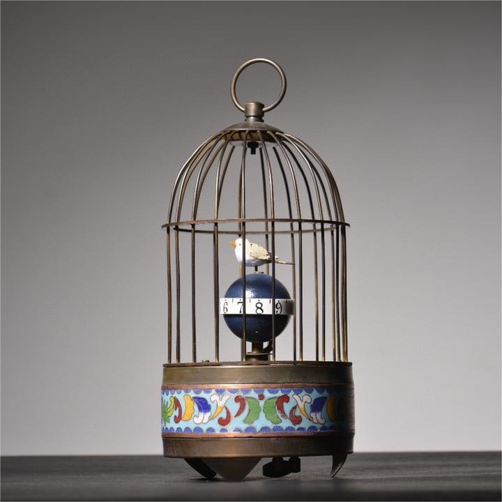 A fine copper tired cloisonné enamel birdcage mechanical clock (1 of 9)