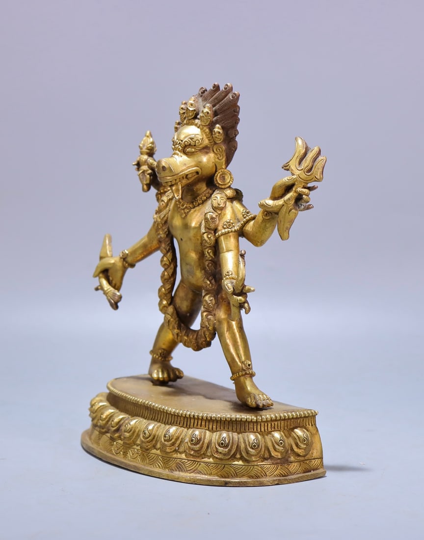 A fine old copper gilt protector - 6