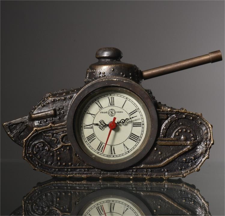 A fine brass tank-shaped mechanical clock (1 of 9)