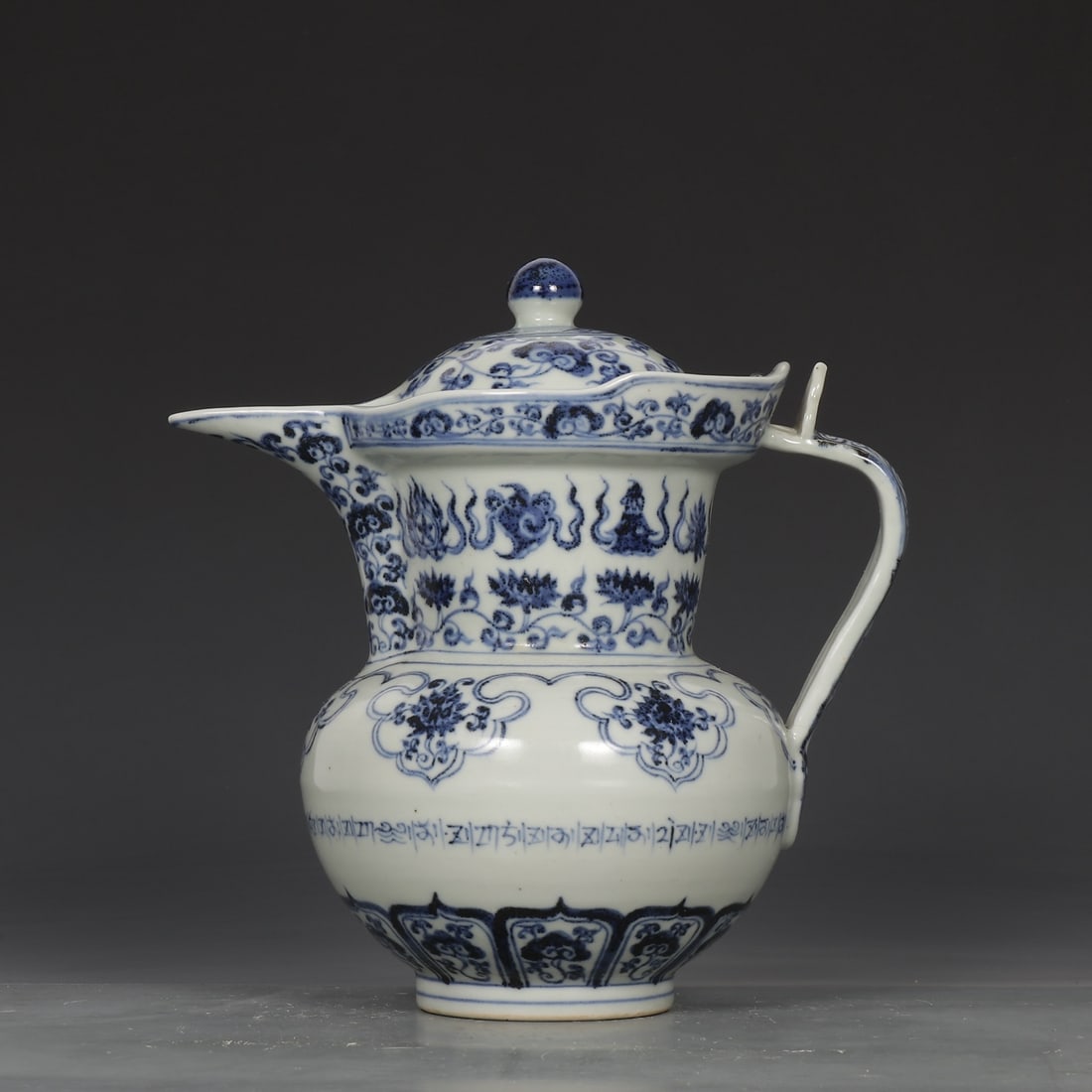 A blue and white eight-treasure pattern monk's hat pot made in the Xuande period of the Ming Dynasty (1 of 9)