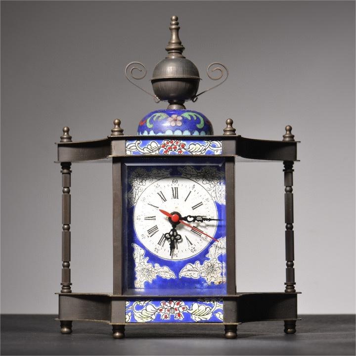 A fine bronze tire painted enamel four-column mechanical clock (1 of 9)