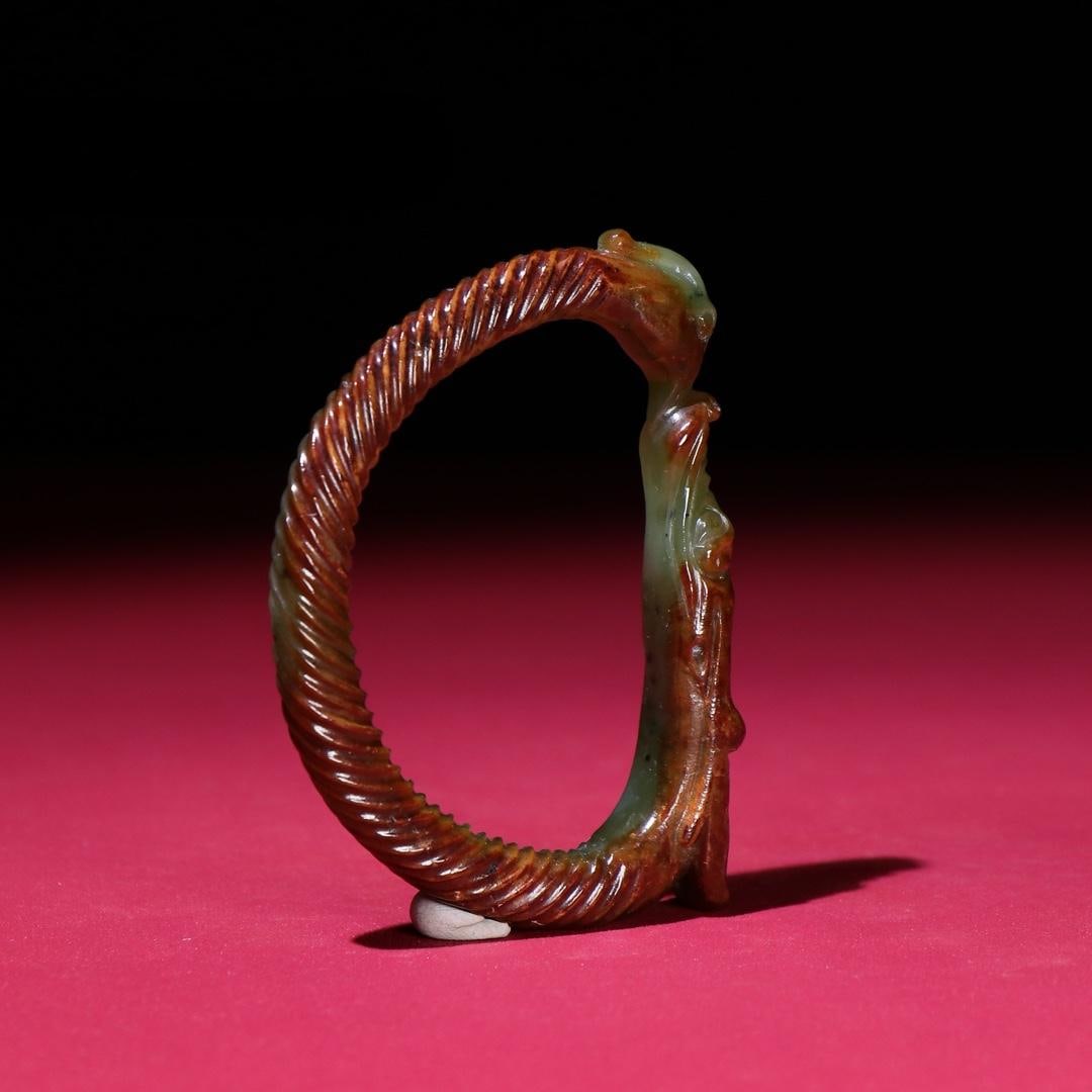 A beautiful Hetian jasper dragon and phoenix auspicious twisted silk jade bracelet (1 of 9)