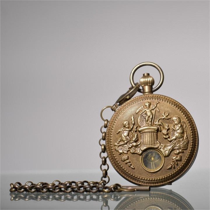 A beautiful bronze angel Holy Spirit Sun,moon,and stars double-open pocket watch (1 of 8)