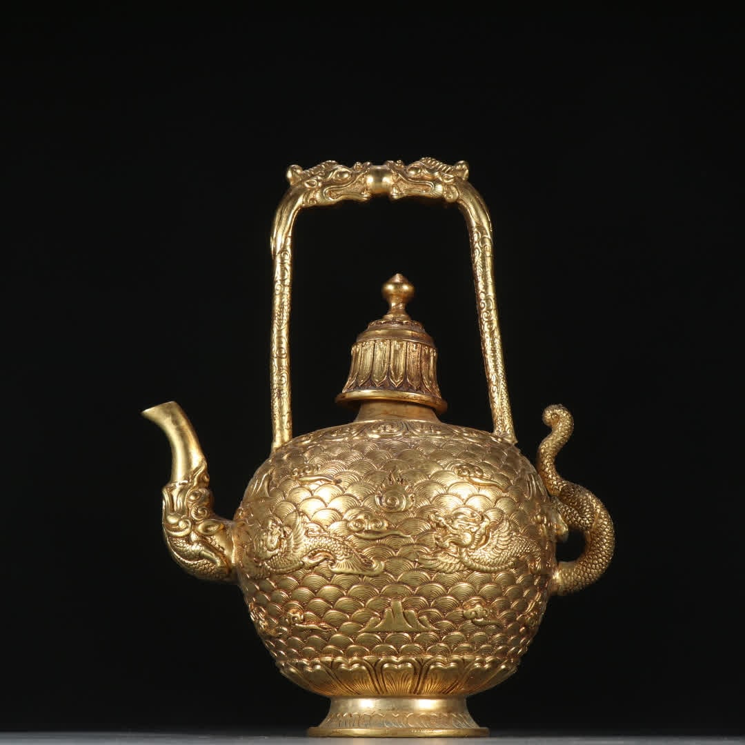 A copper gilt fish dragon pattern pot (1 of 9)