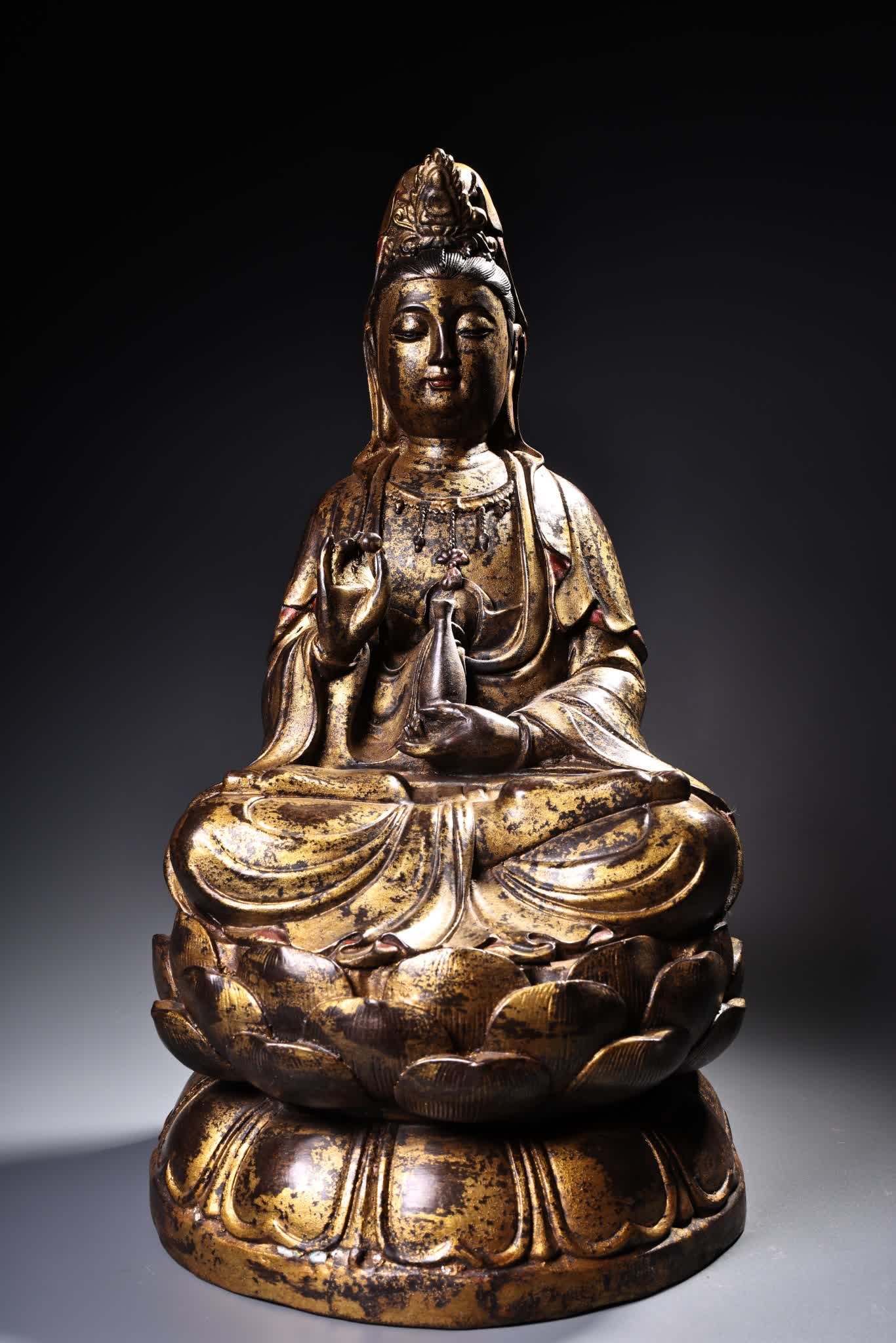 A bronze clay gold Guanyin Bodhisattva Buddha statue (1 of 13)