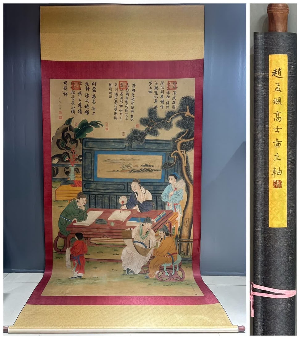 A picture of Zhao Mengfu in the Yuan Dynasty: Yuan Dynasty Zhao Mengfu's Gao Shitu SIZE: 140x230cm (The Dimensions Of All Batches Are Manually Measured.If You Need More Detailed Information, Please Contact Our Customer Service Before Bidding.)