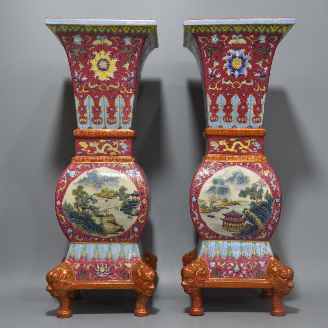 A pair of Qing Dynasty landscape squash flower cups (1 of 8)