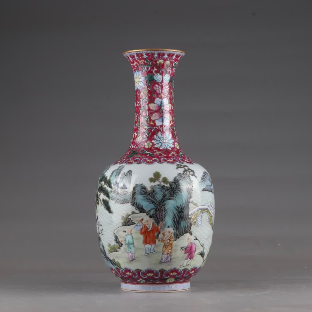 A Qing Qianlong pastel gold-painted baby play vase (1 of 9)