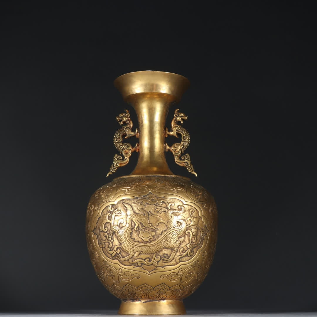 A copper-gilt windowed dragon pattern vase (1 of 9)