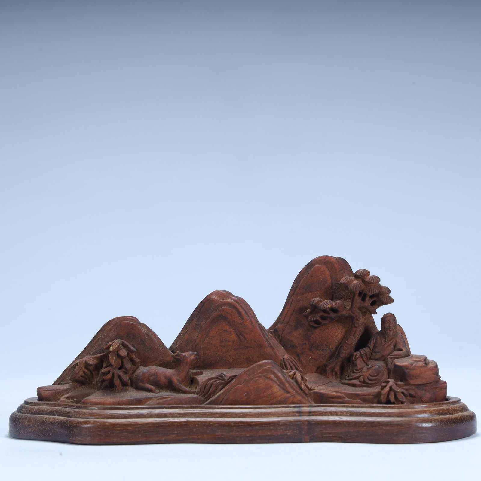 A Qing Dynasty yellow pear wood carved landscape figure auspicious beast pattern mountain ornament (1 of 9)