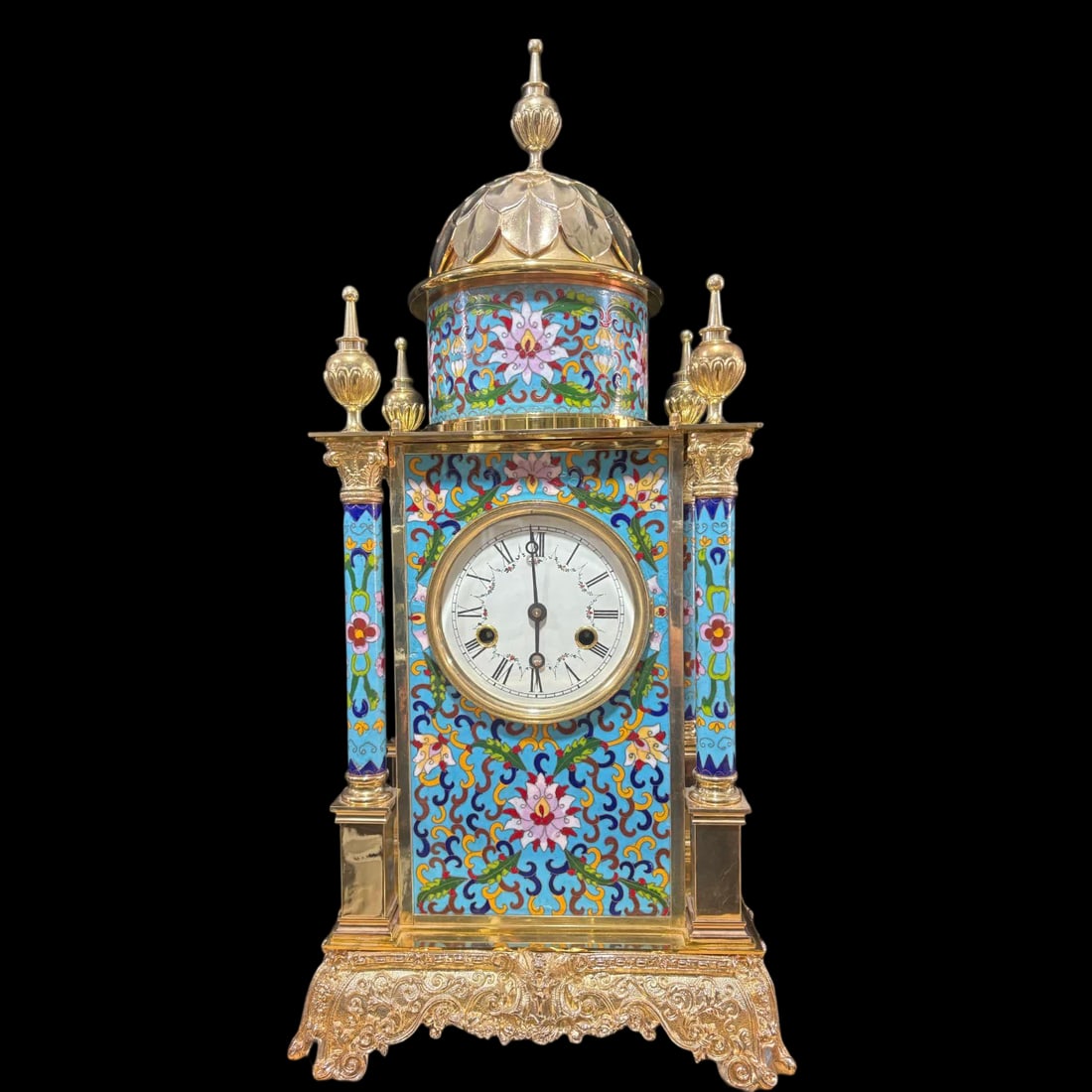 A European cast copper gilt enamel castle chime clock (1 of 8)