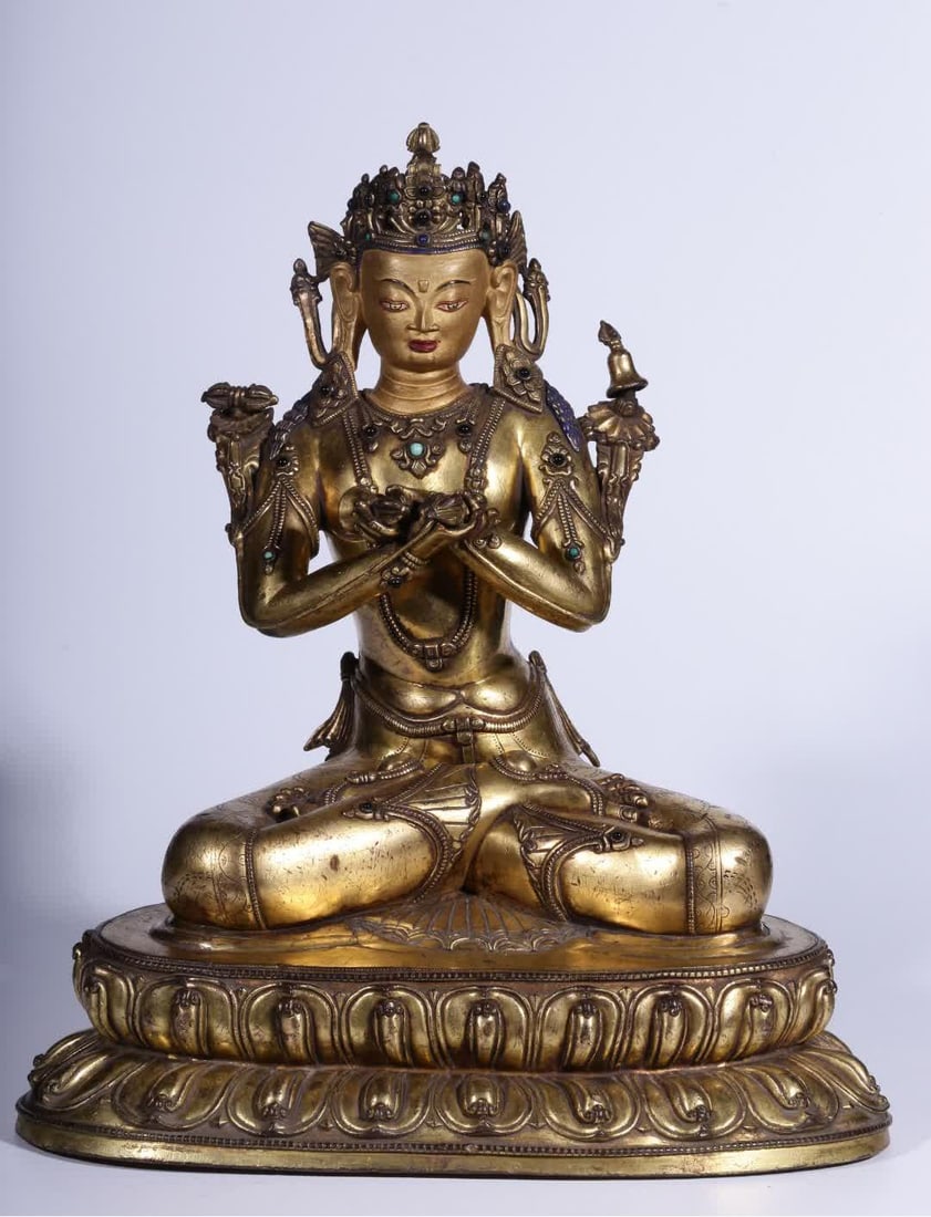 A seated statue of a bronze gilt Vajra in the Qing Dynasty (1 of 10)