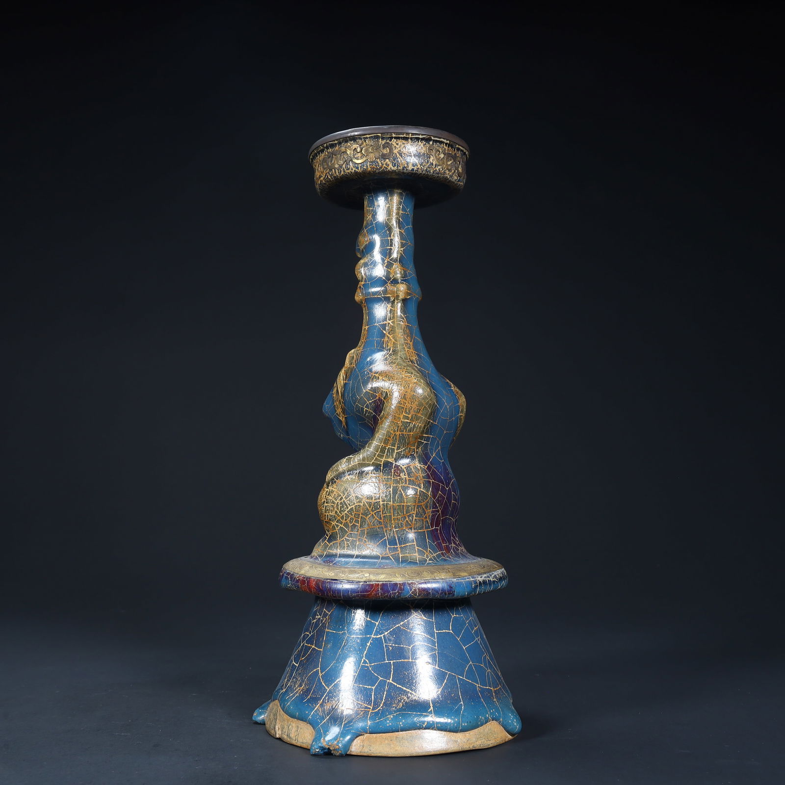 A piece of Song Dynasty Jun kiln humanoid candlestick (with metal trim) (1 of 12)