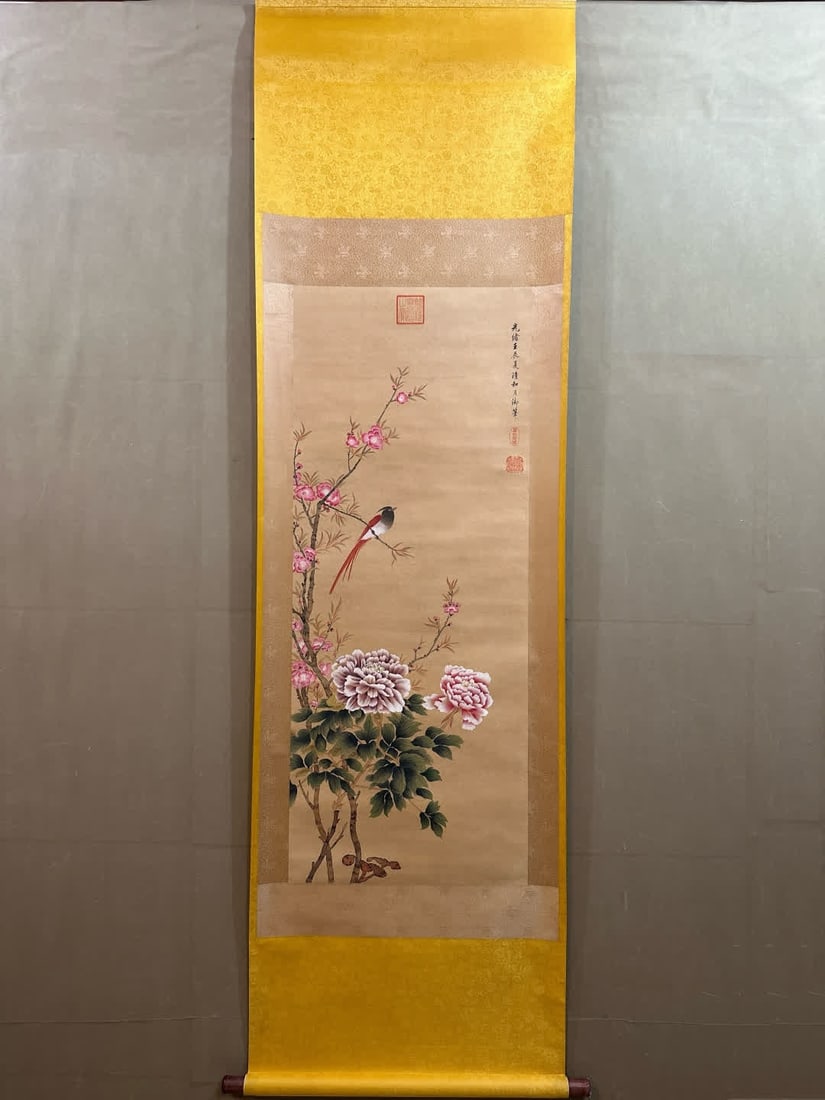 A picture of Cixi's flowers and birds: Cixi's flower and bird picture SIZE: Cartridge 51x130cm (The Dimensions Of All Batches Are Manually Measured.If You Need More Detailed Information, Please Contact Our Customer Service Before Bidding.)