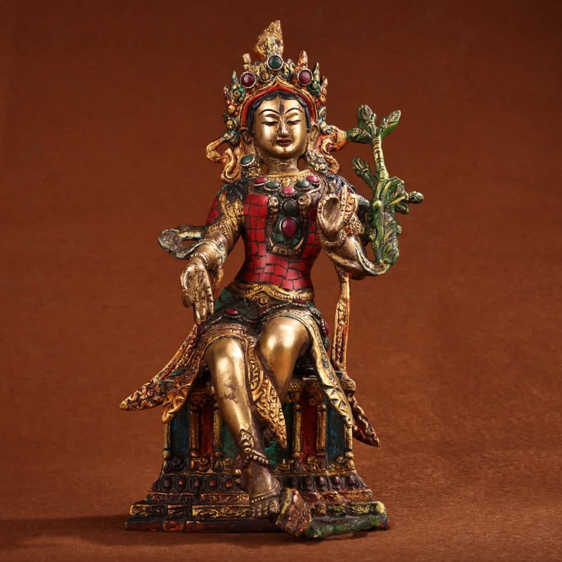 A green tara with inlaid gemstones painted with gold (1 of 9)