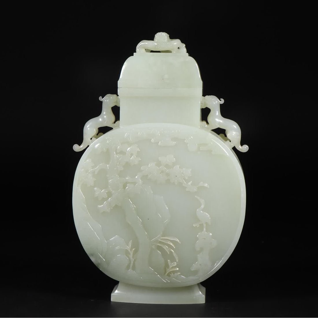 A piece of Qing Dynasty Hetian jade seed material pine crane longevity double dragon ear plate (1 of 9)