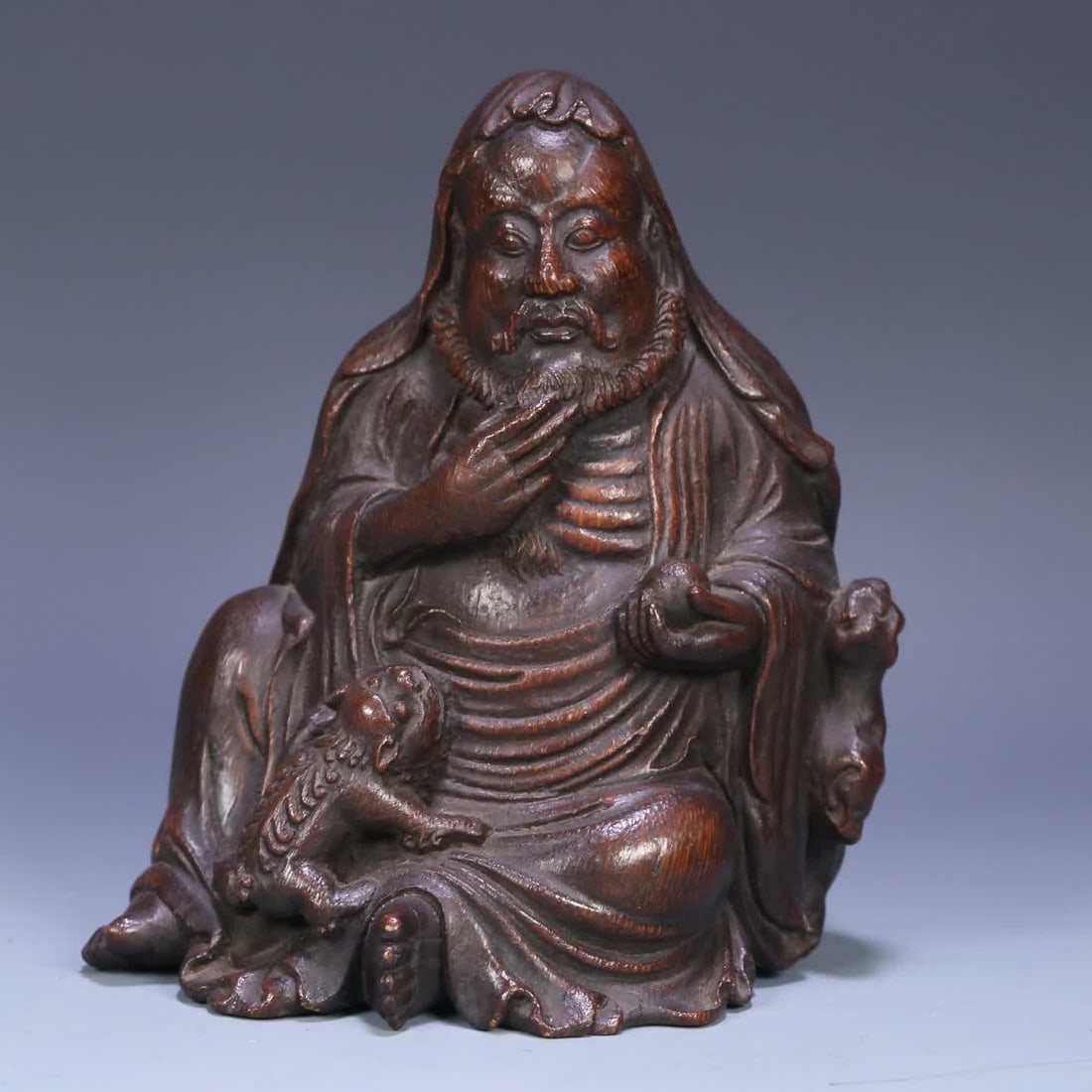 A Qing Dynasty bamboo root carved tiger Arhat ornament: Qing Dynasty bamboo root carving Fuhu Arhat ornament SIZE: H:15.5cm L:13.7cm W:10cm W:240.5g (The Dimensions Of All Batches Are Manually Measured.If You Need More Detailed Information, Please Contact