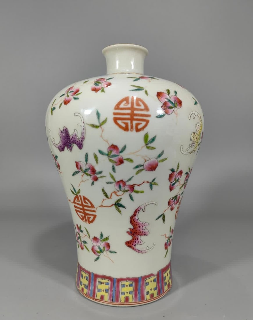 A Qing Dynasty pastel painted longevity peach plum bottle (1 of 9)