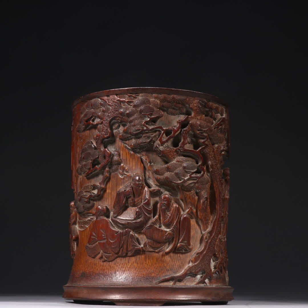 A bamboo carved character story pen holder (1 of 9)