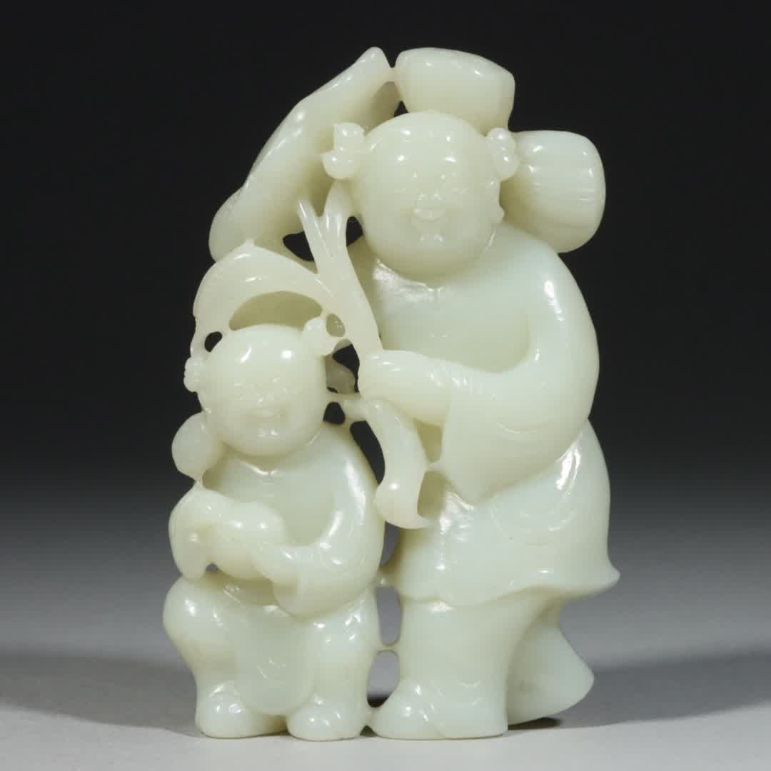 A Qing Dynasty Hetian jade and two immortal carvings (1 of 9)