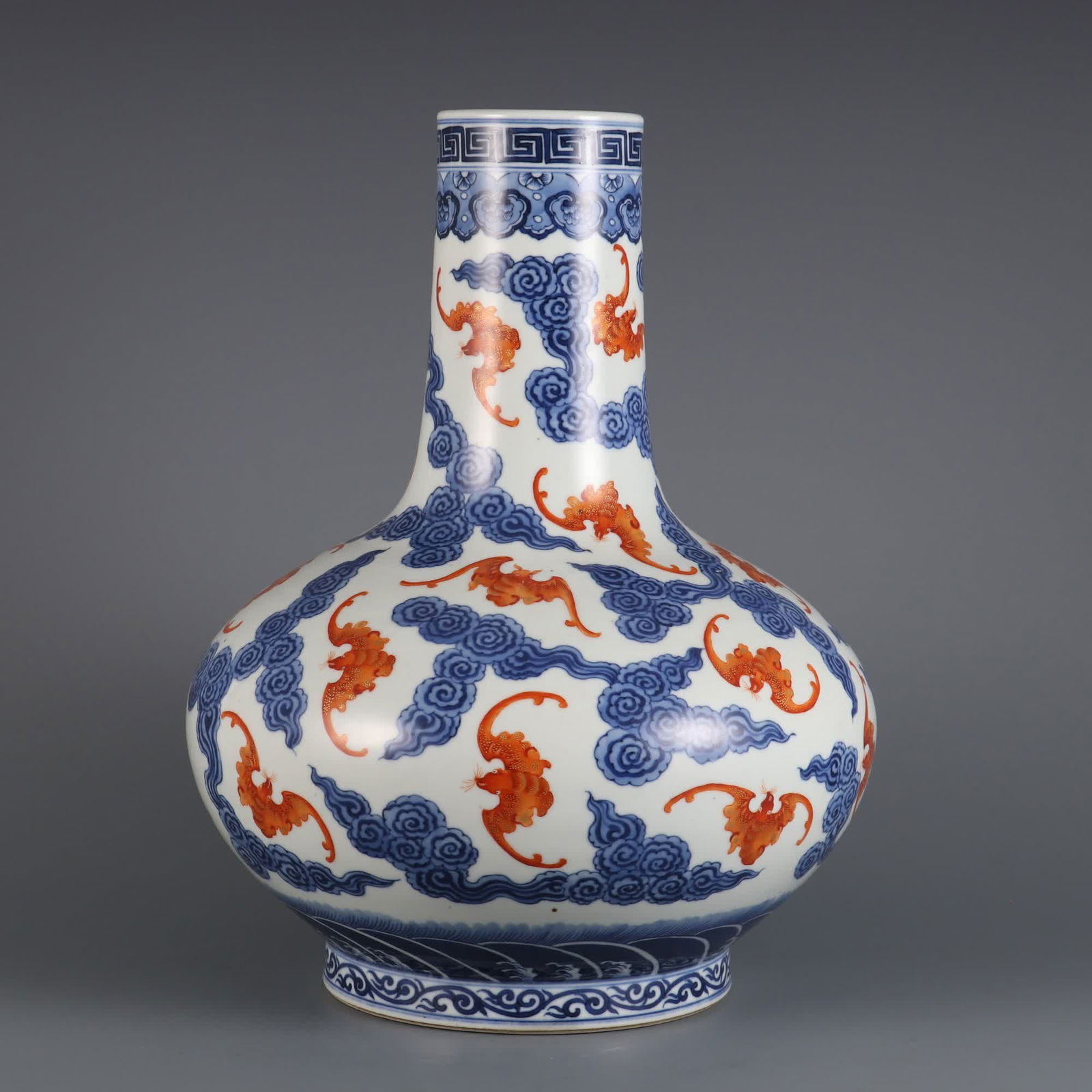 A blue and white alum red Hongfu Qi Tianbo mustard bottle made in the Qing Guangxu era (1 of 9)
