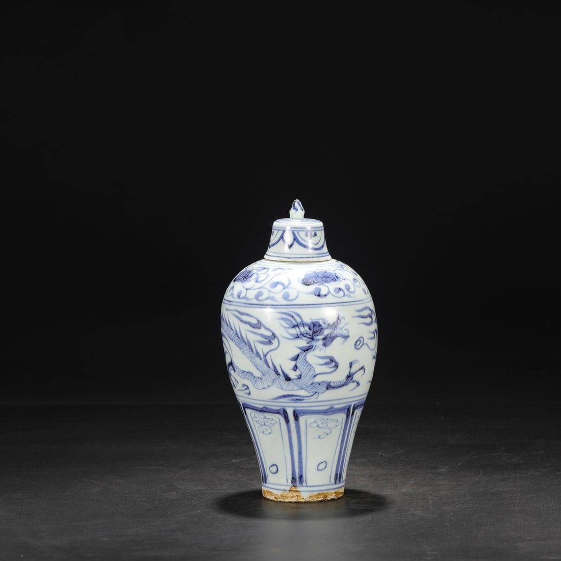 A large plum bottle with a blue and white dragon pattern lid from the Yuan Dynasty (1 of 8)