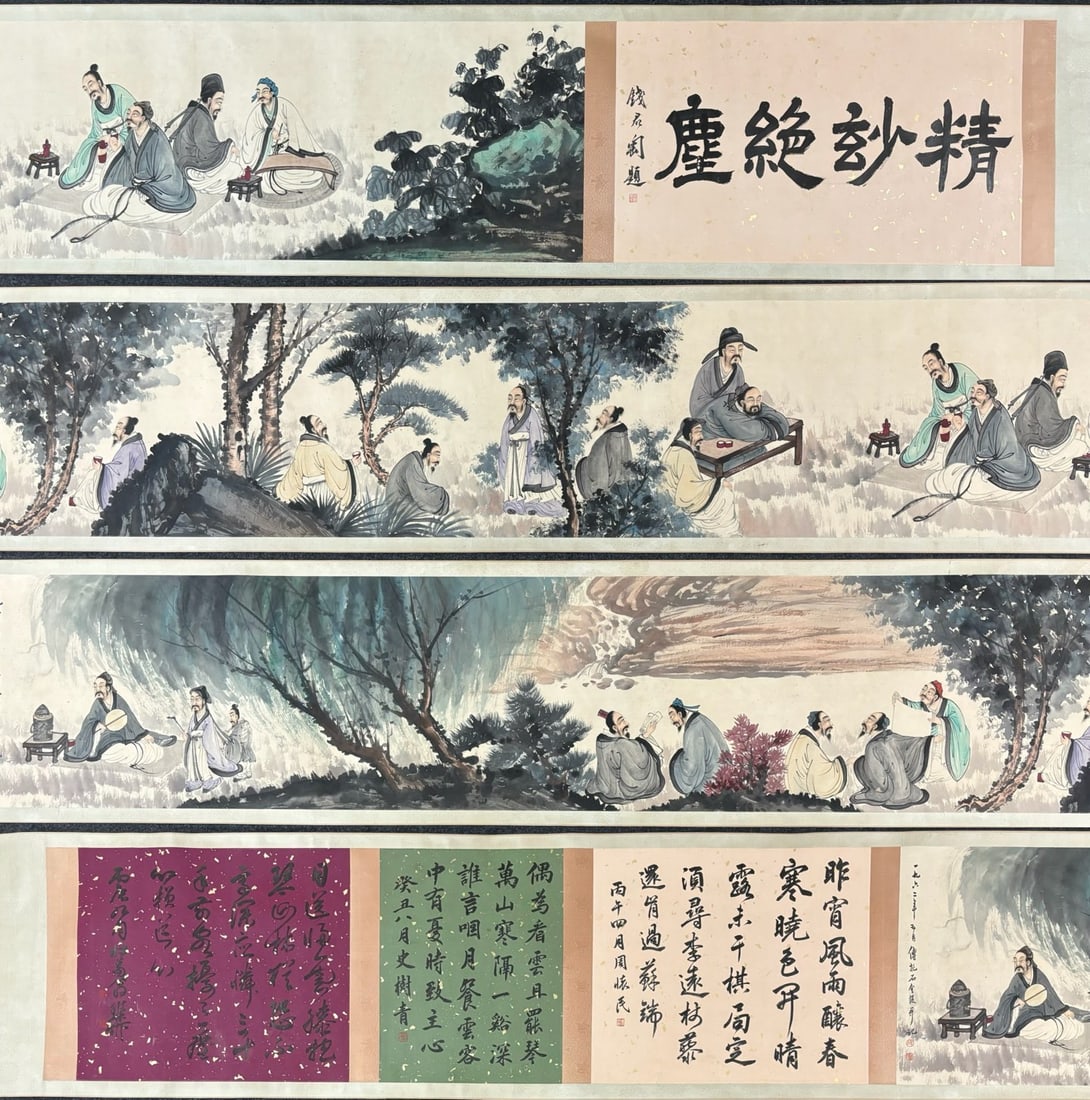 A long scroll of Fu Baoshi's figure drawings: Fu Baoshi's long scroll of character pictures Whole Size:840x55cm Flower core Size:493x48cm (The Dimensions Of All Batches Are Manually Measured.If You Need More Detailed Information, Please Contact O