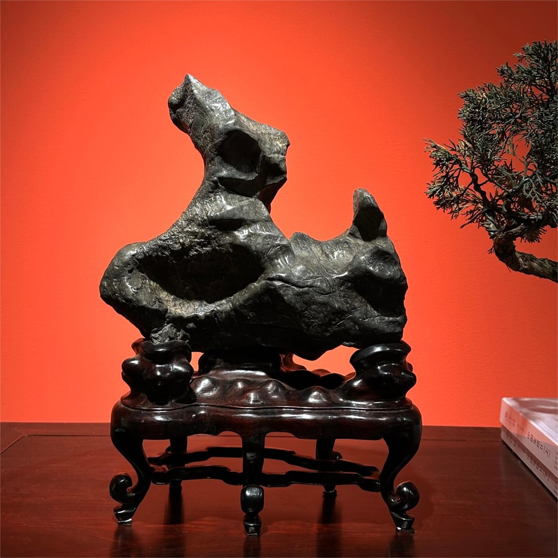 A beautiful Lingbi stone elegant offering: Exquisite Lingbi stone elegant offering Size:H:35cm W:24cm T:13cm (The Dimensions Of All Batches Are Manually Measured.If You Need More Detailed Information, Please Contact Our Customer Service Before