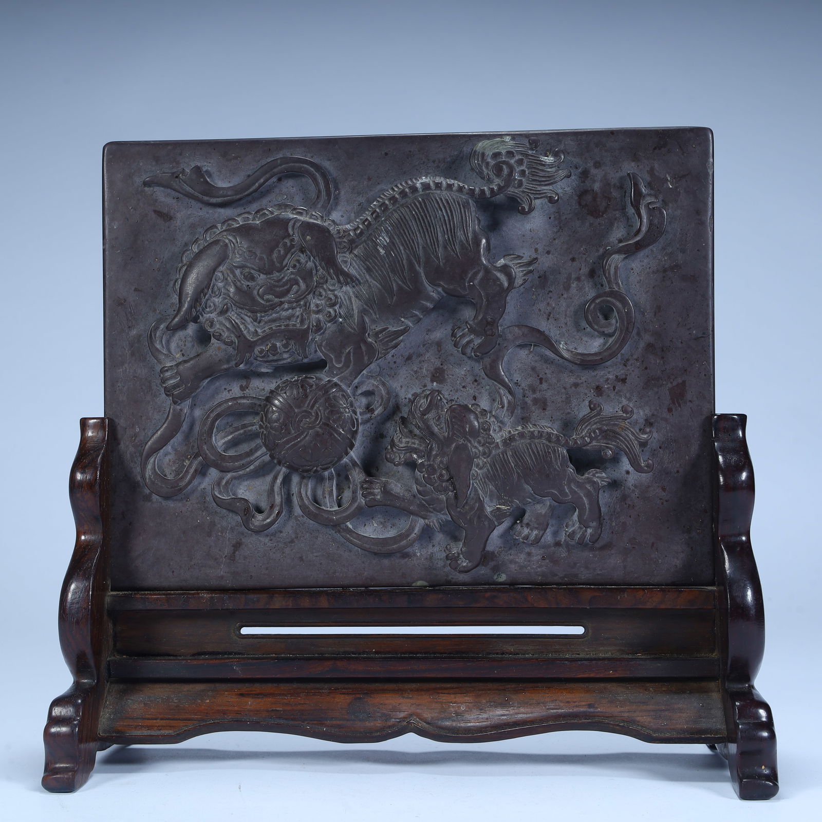 A Qing Dynasty stone carving Taishi and Young Lion pattern inkstone screen (1 of 10)