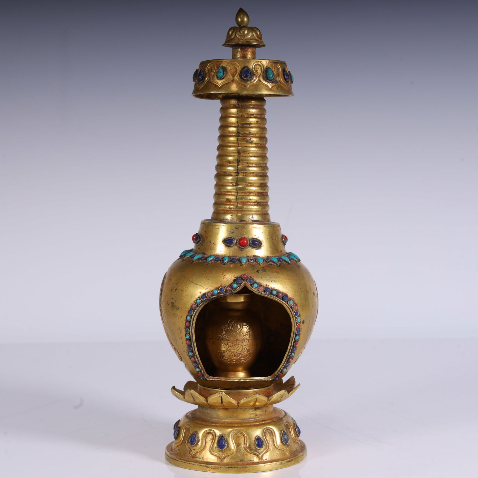 A beautiful copper-gilt gemstone stupa (1 of 19)