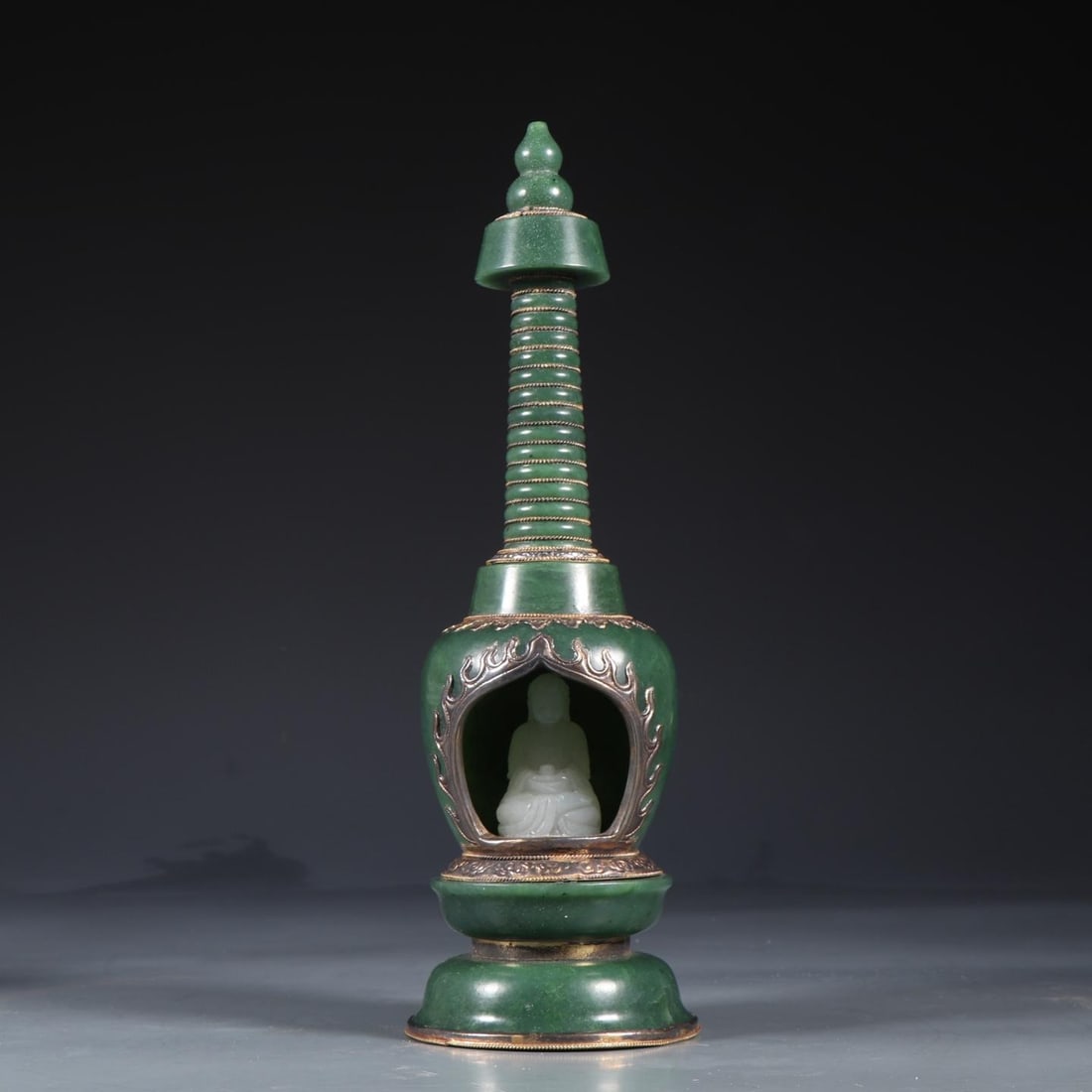 A piece of Hetian jade inlaid with mutton fat white jade Shakyamuni Buddha from the Qing Dynasty (1 of 3)