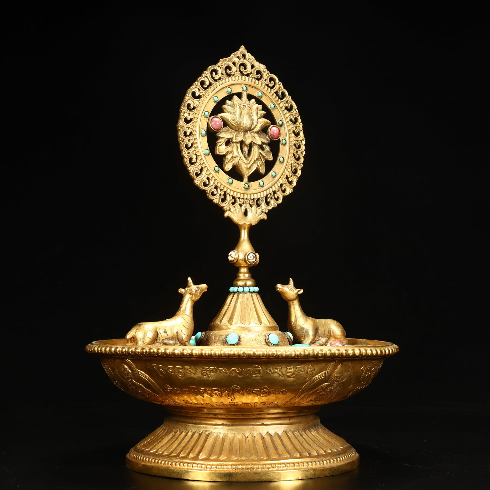 A copper-gilt inlaid treasure double deer Falun donor from the Qing Dynasty (1 of 13)