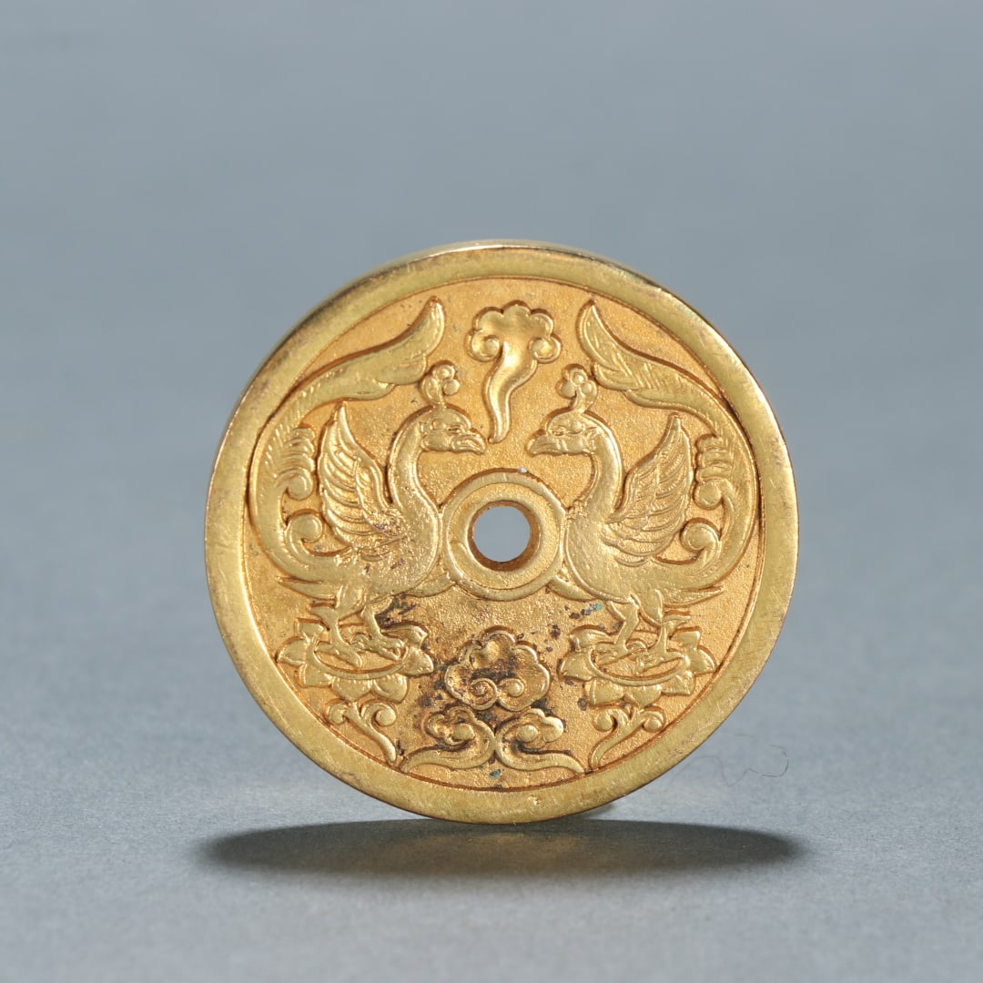 A beautiful copper-gilt double phoenix pattern flower money (1 of 9)