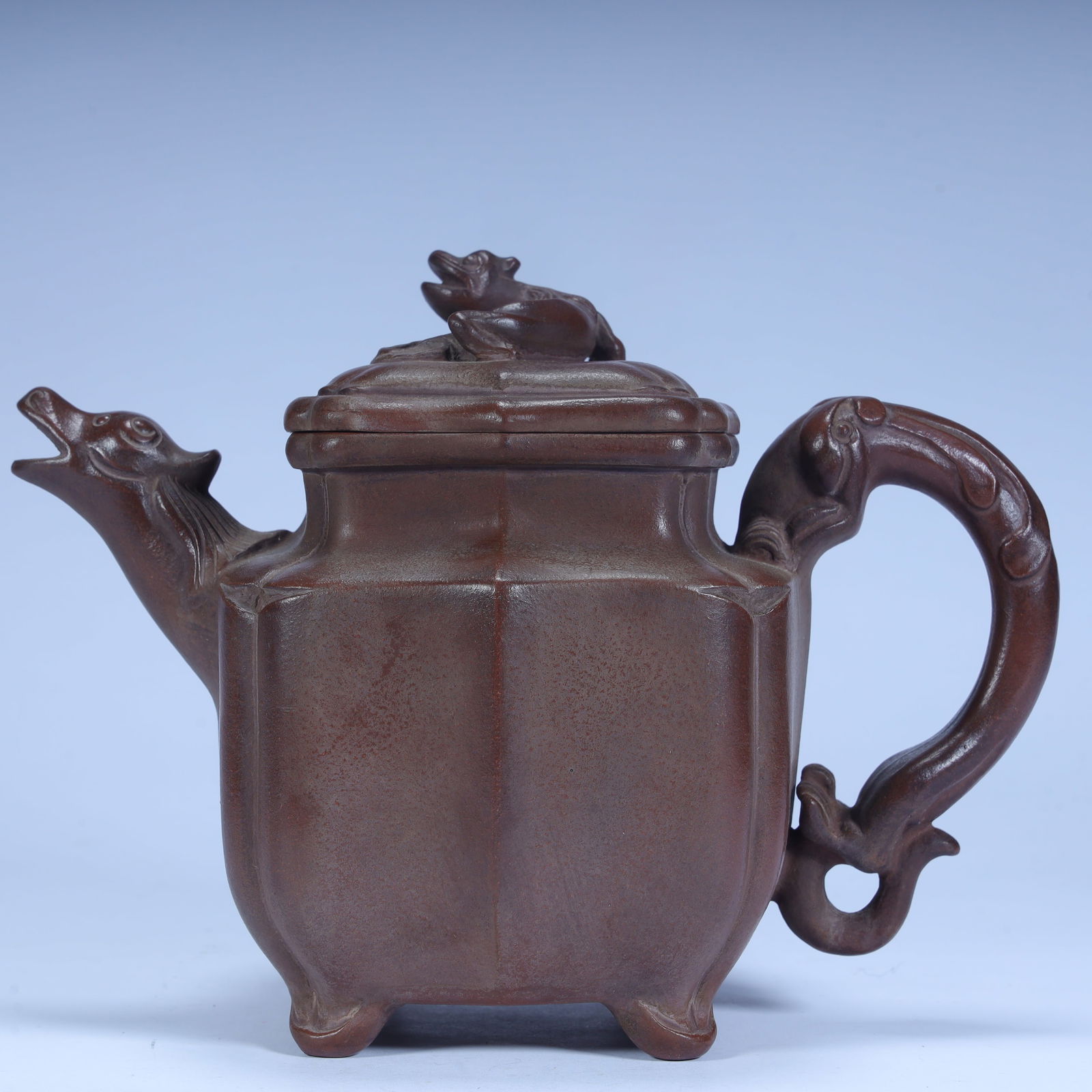 A Qing Dynasty auspicious beast pattern square purple clay pot (1 of 11)