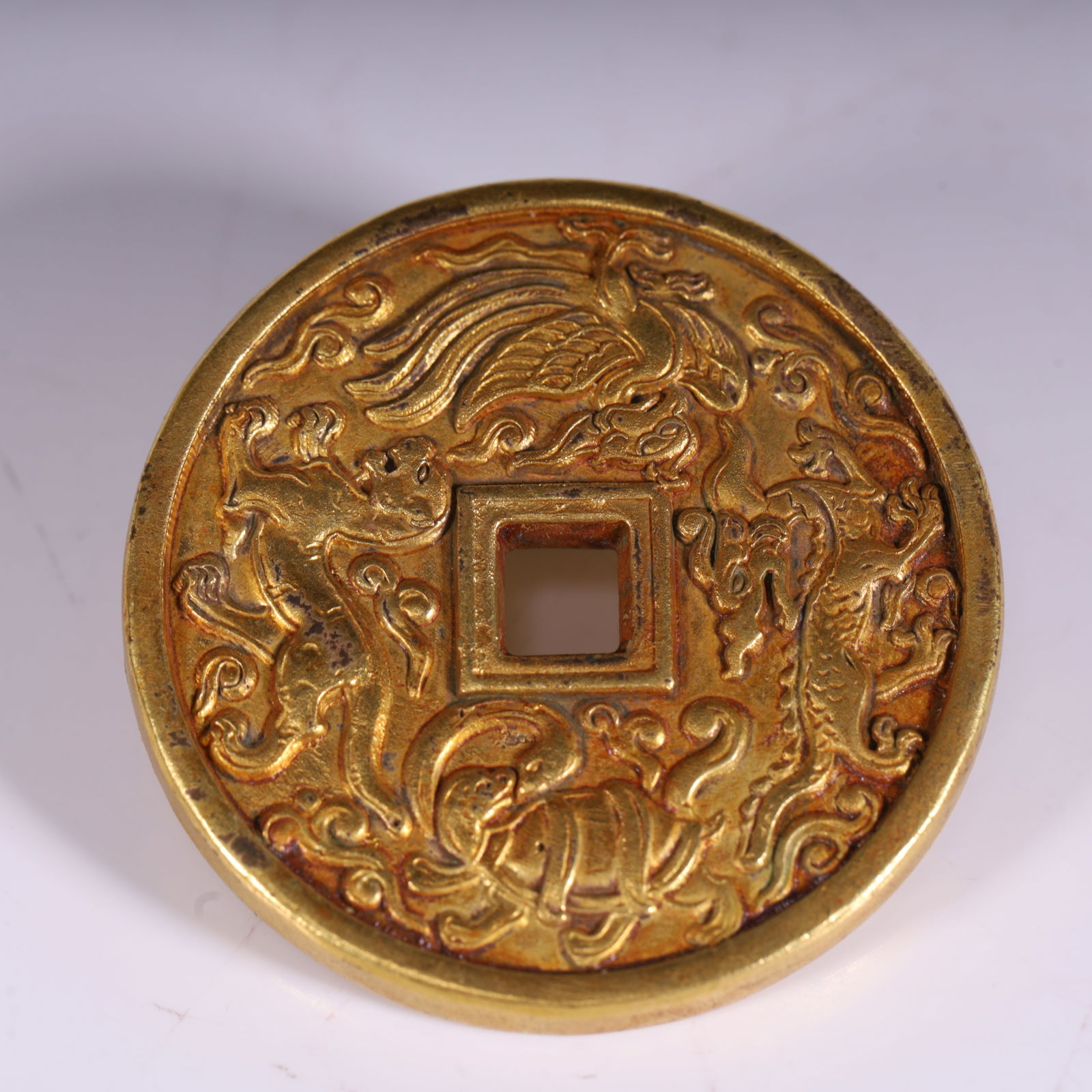 A copper gilt four-spirit pattern flower from the Qing Dynasty (1 of 6)