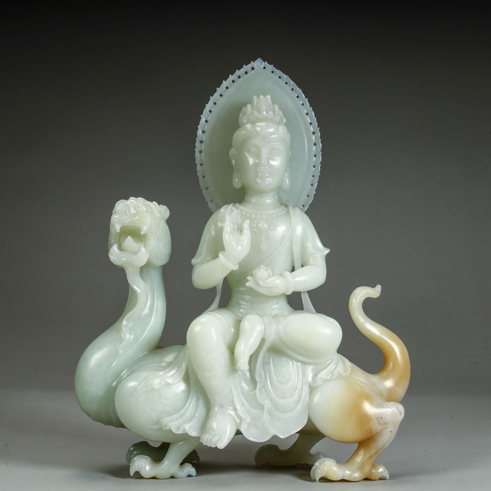 A Qing Dynasty Hetian white jade Guanyin ornament: Hetian white jade Guanyin ornament of the Qing Dynasty SIZE: H:20cm L: 16cm W:5cm W:1196g (The Dimensions Of All Batches Are Manually Measured.If You Need More Detailed Information, Please Contact Our