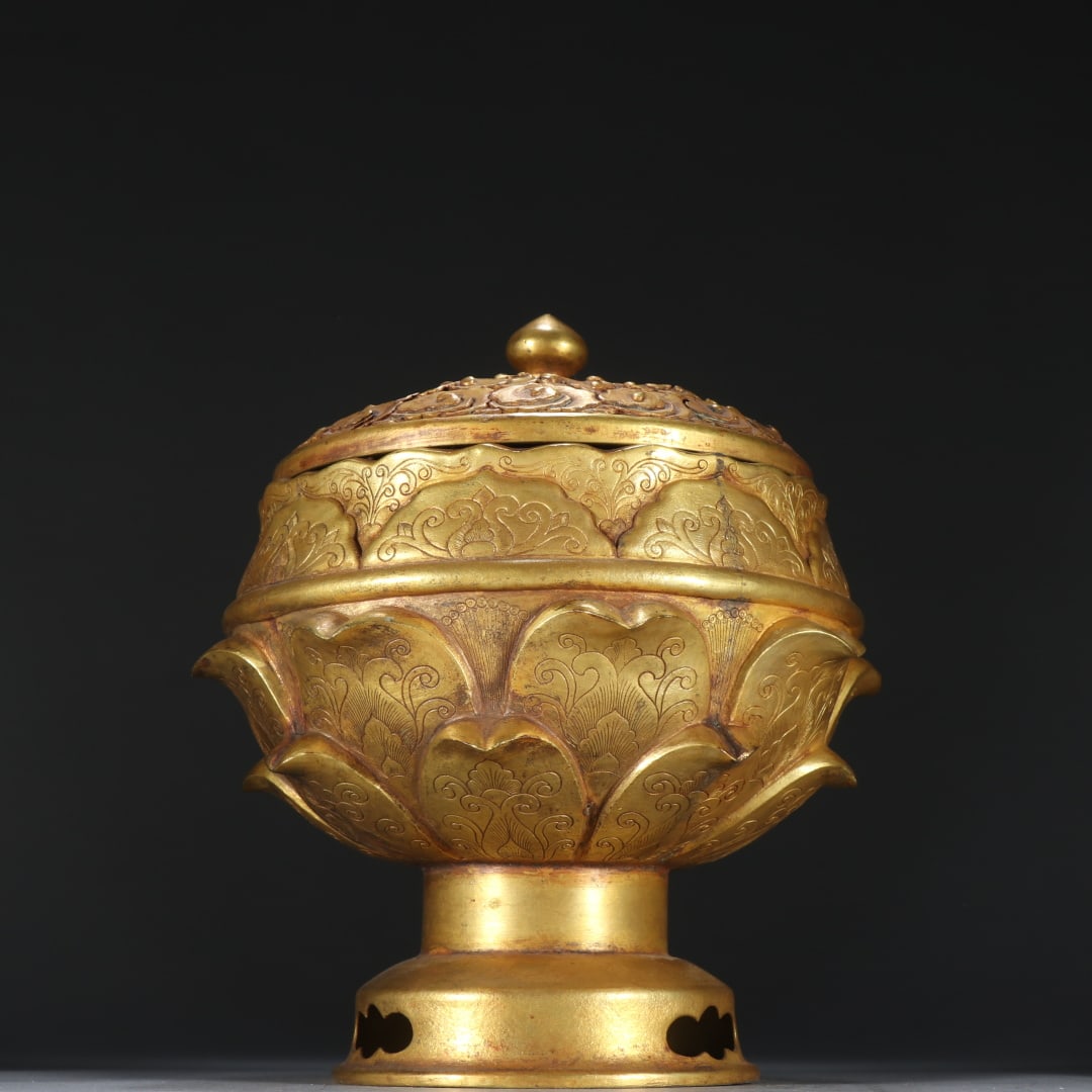 A copper gilt lotus pattern aromatherapy stove from the Tang Dynasty (1 of 9)
