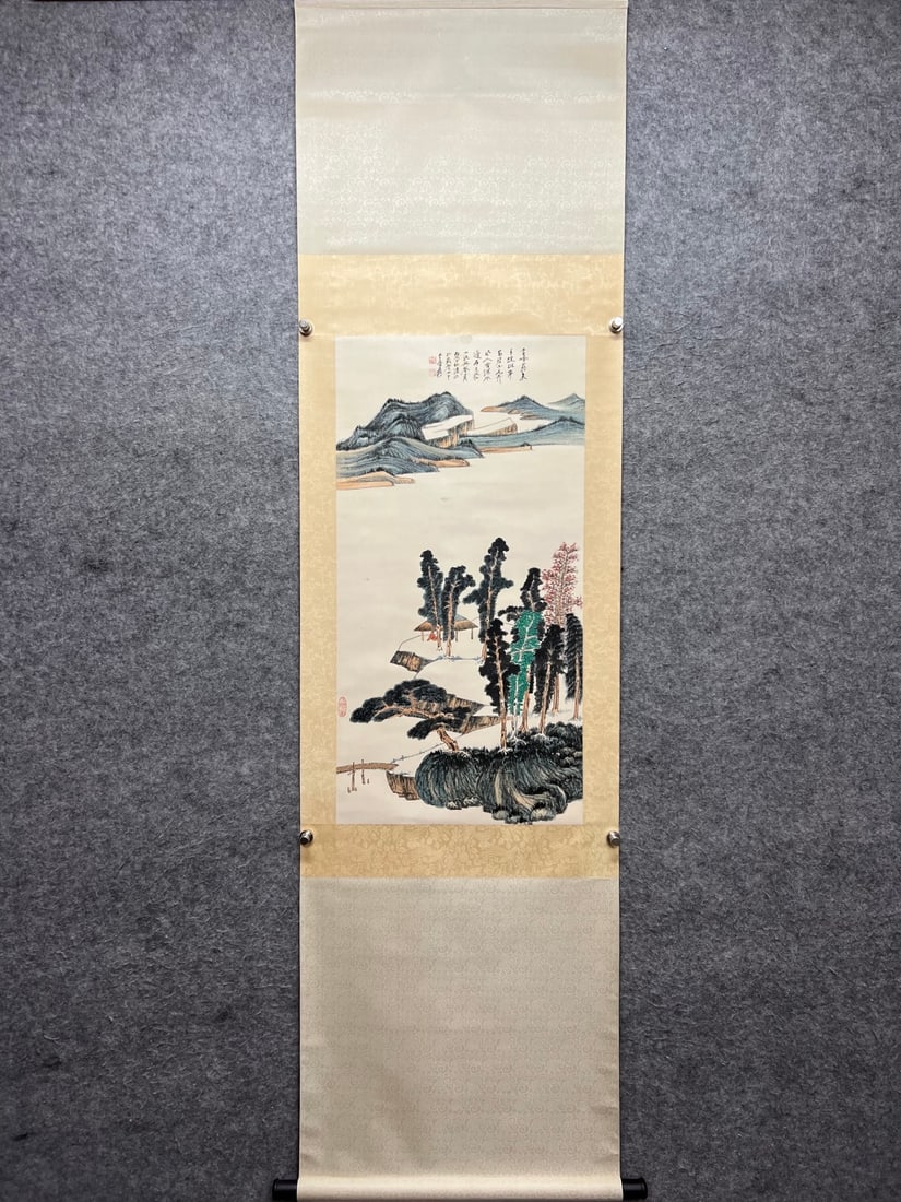 A landscape painting by Zhang Daqian: Zhang Daqian's landscape painting Flower core Size:90×45cm (The Dimensions Of All Batches Are Manually Measured.If You Need More Detailed Information, Please Contact Our Customer Service Before Biddi