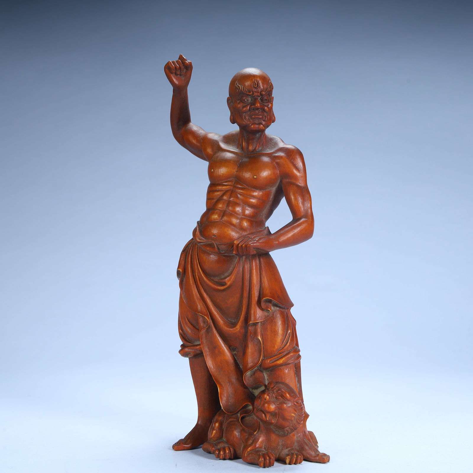 A Qing Dynasty boxwood carving of the tiger Arhat ornament (1 of 9)