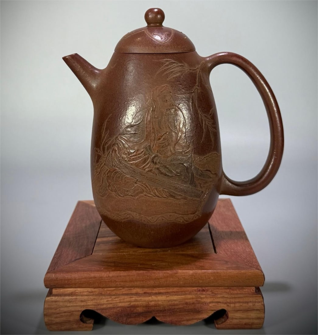 A beautiful painted bamboo forest Seven Sages High Dragon Egg Set Pot: Exquisite painted bamboo forest Seven Sages High Dragon Egg Set Pot Size:13.4×8.2×14.3cm W:241g (The Dimensions Of All Batches Are Manually Measured.If You Need More Detailed Information, Please Con