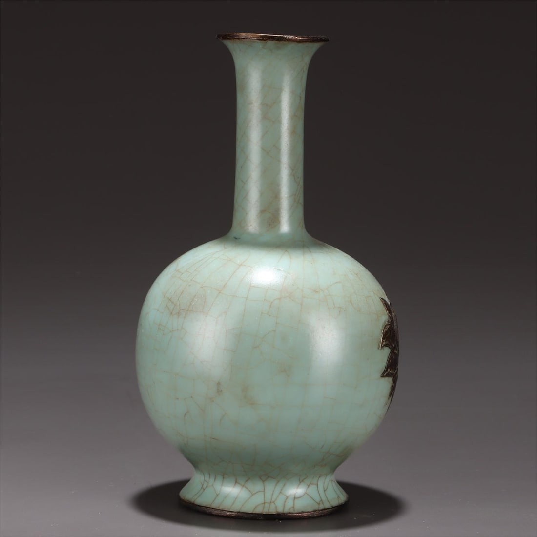 A Song Dynasty with Ru kiln azure glaze inlaid with silver flower lantern bottle (1 of 9)