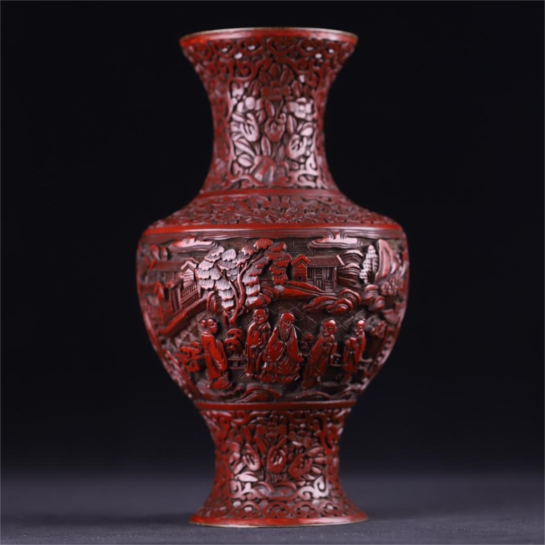 A Qing Dynasty red landscape figure pattern bottle (1 of 10)