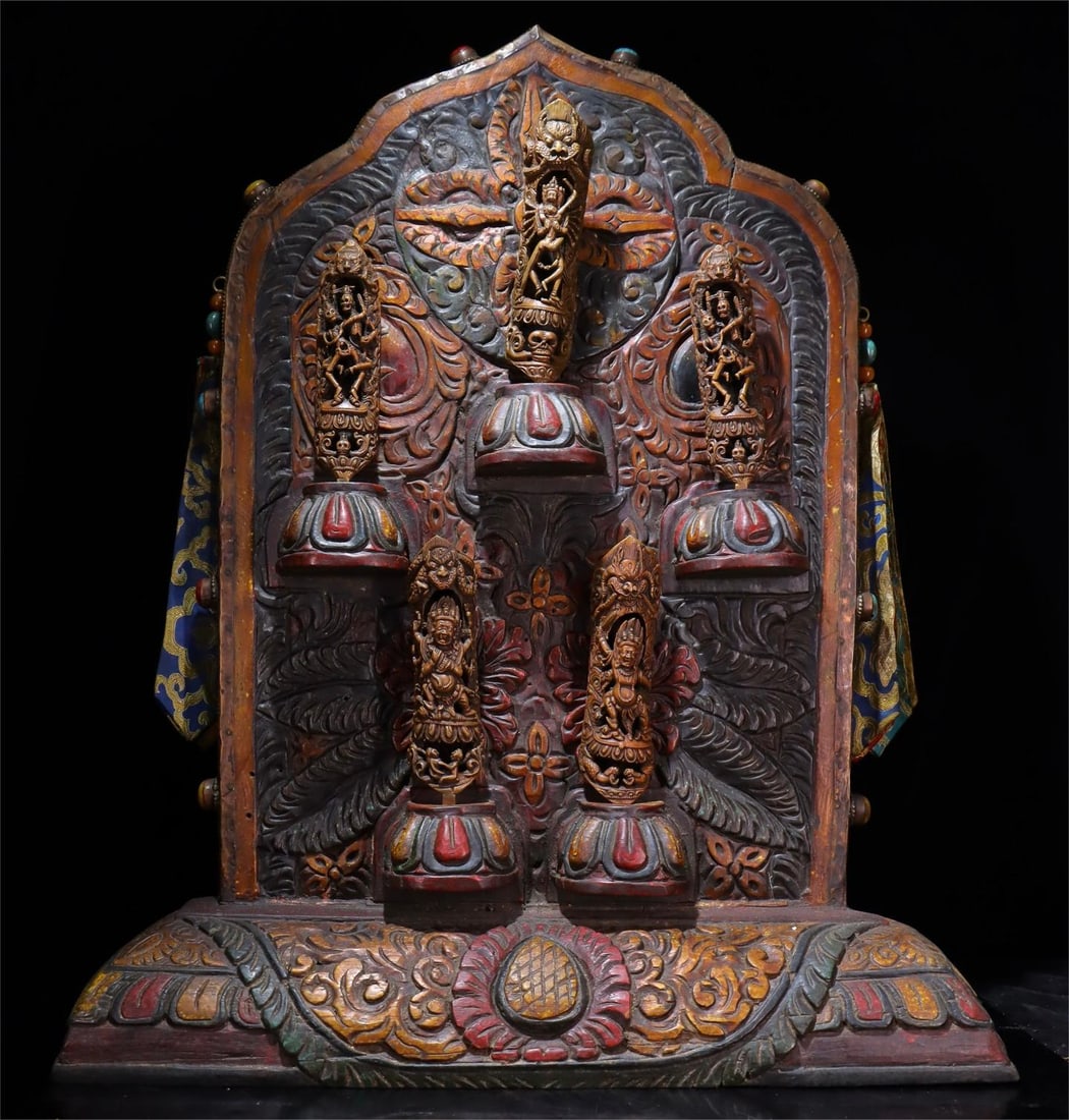 A fine Bodhi root painted Dharma protector (1 of 11)