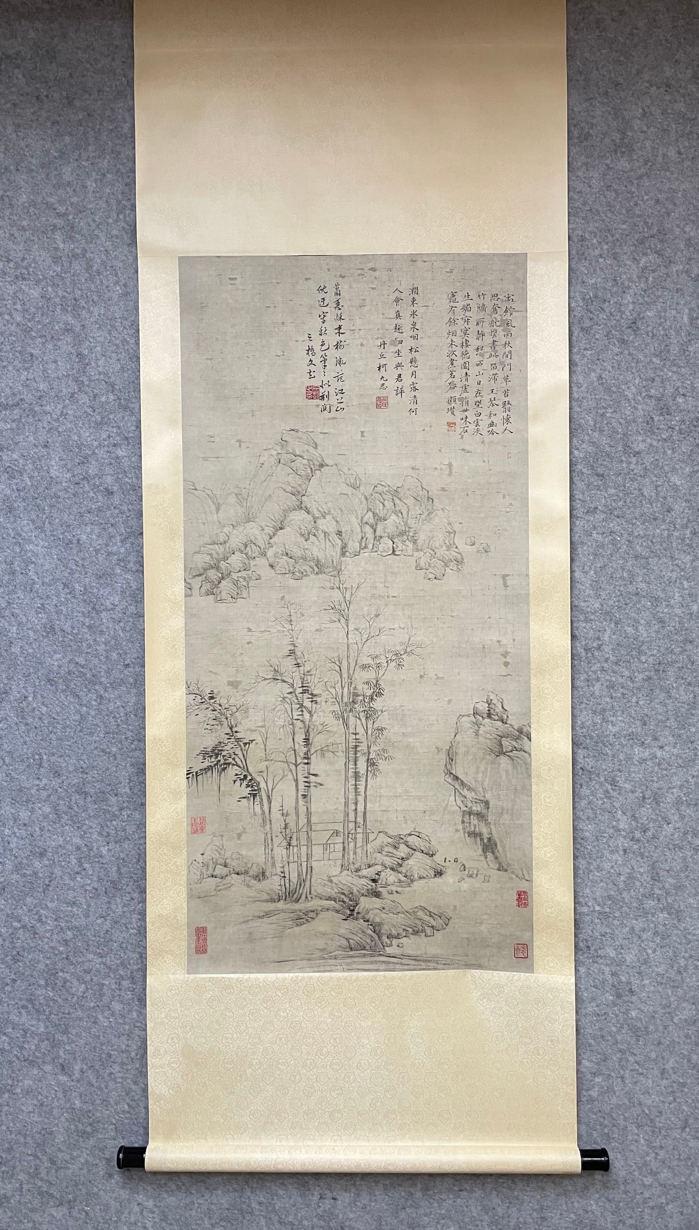 A Chinese Vertical Scroll Ink Painting of Landscape on Paper (1 of 9)