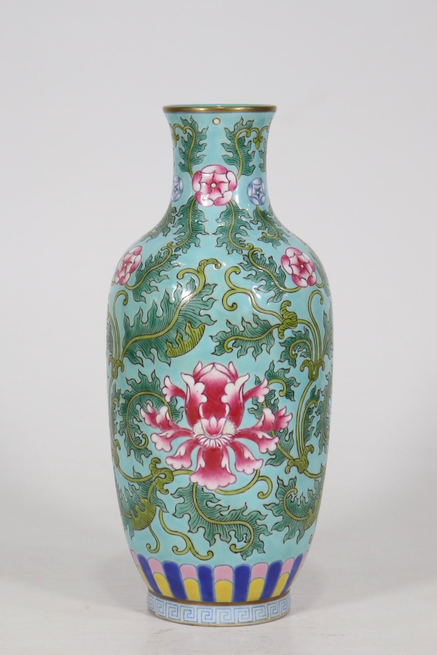 An Exquisite Famille-Rose Green Ground Lotus Pattern Vase (1 of 9)