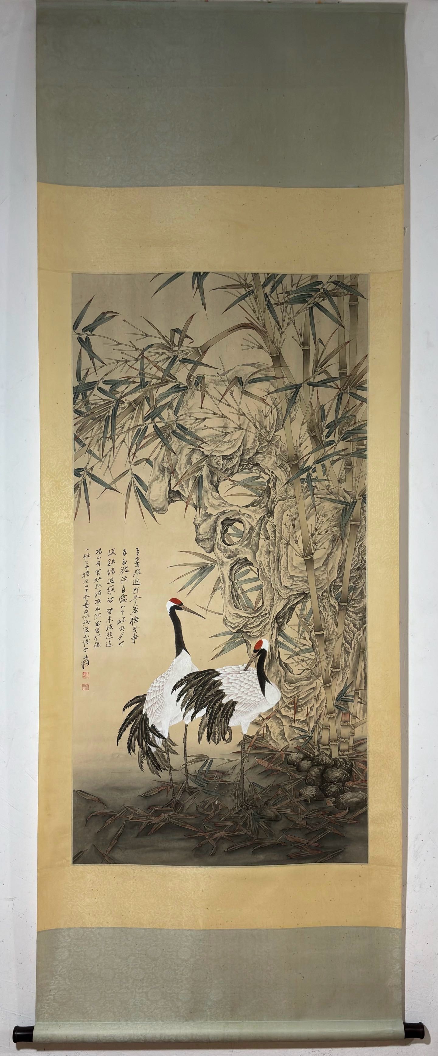 A Chinese Vertical Scroll Ink Painting of Flower and Bird on Paper (1 of 9)